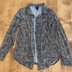 Leopard print button down shirt.